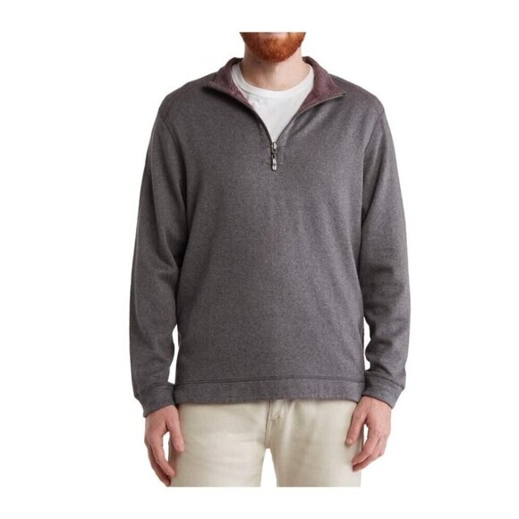 Tommy Bahama Mens Grey Berry Half Zip Reversible Sweater Knit Pullover Sz M New - Picture 1 of 11